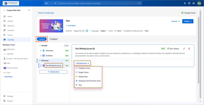 Add and manage questions in survey1-1