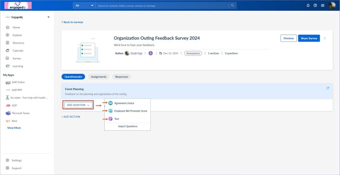 Add and manage section and question2