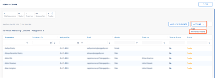 Manage respondents in ES3