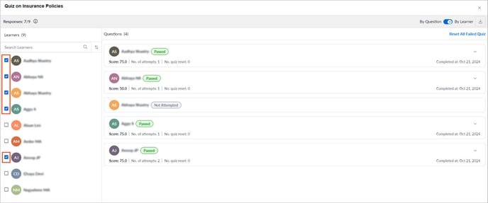 View quiz responses and reset quiz3-3