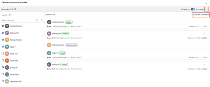 View quiz responses and reset quiz4-2